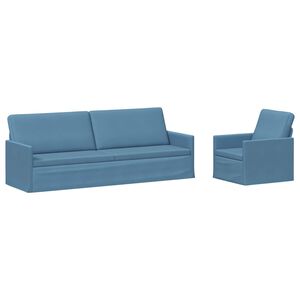 vidaXL Kavčna garnitura 2 pcs Modra Žametna tkanina