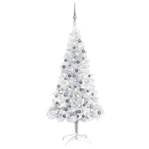 vidaXL Umetna osvetljena novoletna jelka z bunkicami srebrna 120cm PET