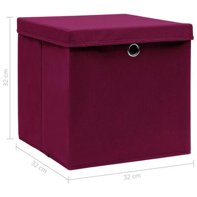 vidaXL Škatle za shranjevanje s pokrovi 10 kos. tem. rdeče 32x32x32 cm