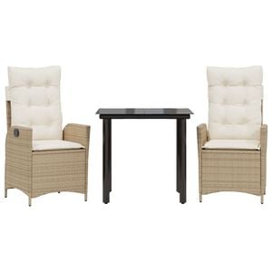 vidaXL Vrtna jedilna garnitura 3-delna z blazinami bež poli ratan