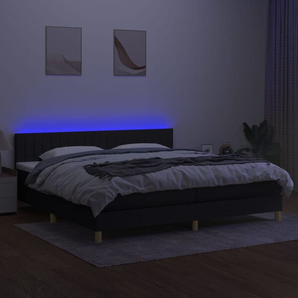 vidaXL Box spring postelja z vzmetnico LED črna 200x200 cm blago