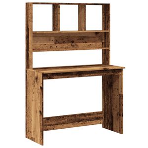 vidaXL Pisalna miza s policami starinski les 102x45x148 cm inž. les