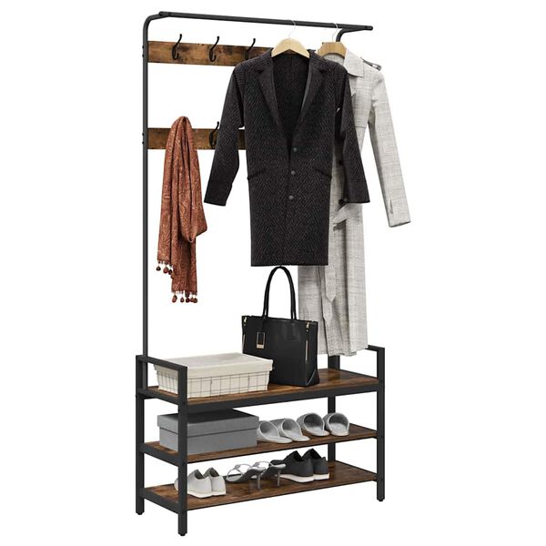 vidaXL Obe&scaron;alnik za pla&scaron;če s polico Dimljeni oreh 95 x 34 x 184 cm