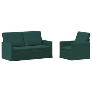 vidaXL Kavčna garnitura 2 pcs Temno zelena Blago