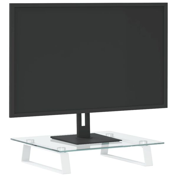 vidaXL Stojalo za monitor belo 40x35x8 cm kaljeno steklo in kovina