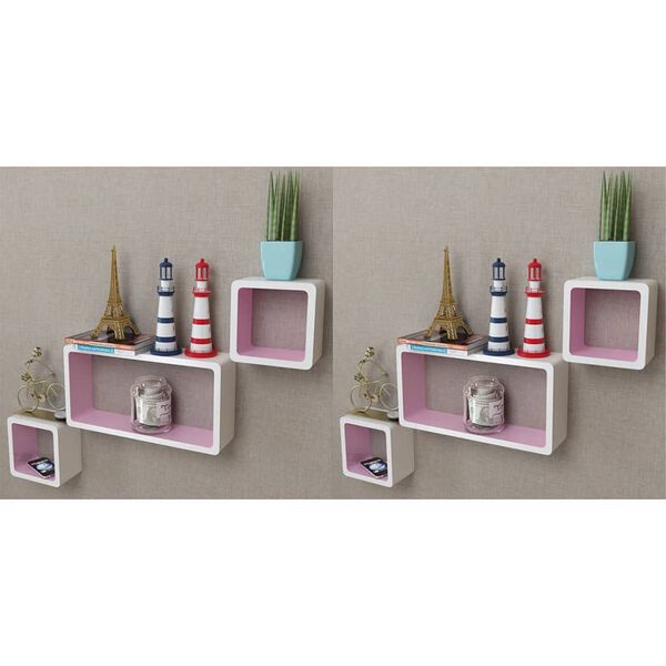 vidaXL Stenske police v obliki kocke 6 kosov bele in roza