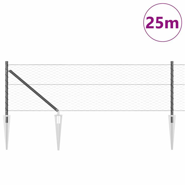 vidaXL Steber ograje. Siva 25 x 0,6 m (36 mm mreža) Jeklo in PVC
