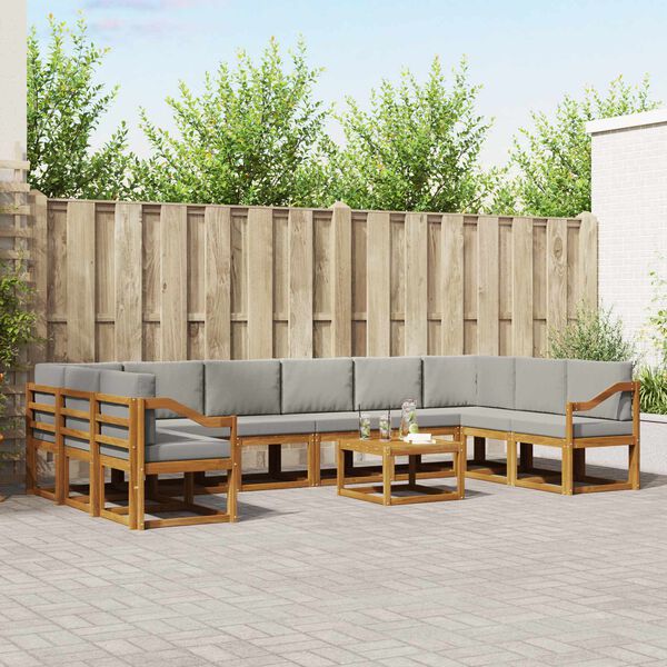 vidaXL Zunanja garnitura za sedenje 11 pcs Naravna in svetlo siva