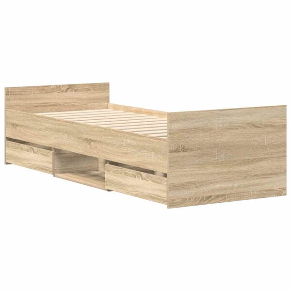 vidaXL Posteljni okvir z vzglavjem in vznožjem sonoma hrast 75x190 cm