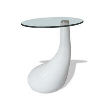 vidaXL Klubska mizica z okroglim steklom visok sijaj bela