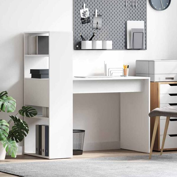 vidaXL Miza s polico Bela 113 x 54 x 120 cm Konstruiran les