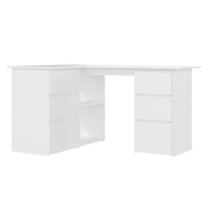 vidaXL Kotna pisalna miza bela 145x100x76 cm iverna plo&scaron;ča