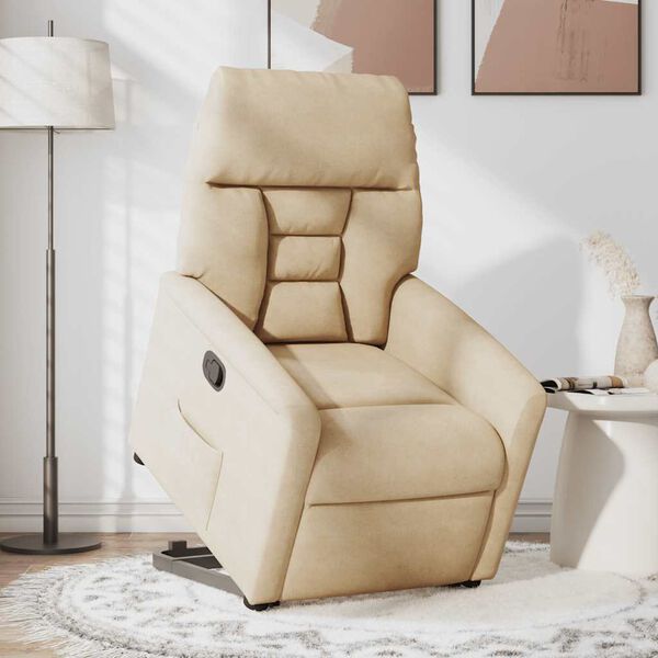 vidaXL Naslanjač s funkcijo vstajanja krem blago iz mikrovlaken