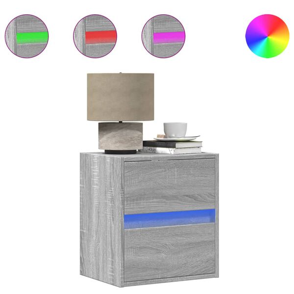 vidaXL Nočna stenska omarica z LED lučkami 2 kosa siva sonoma
