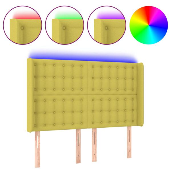 vidaXL LED posteljno vzglavje zeleno 147x16x118/128 cm blago