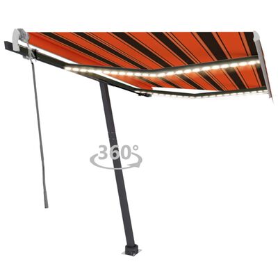 vidaXL Ročno zložljiva tenda z LED lučkami 300x250 cm oranžna in rjava