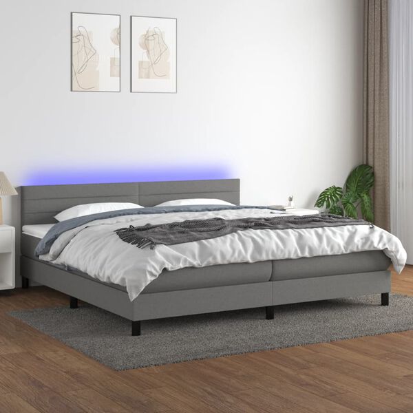 vidaXL Box spring postelja z vzmetnico LED temno siva 200x200 cm blago