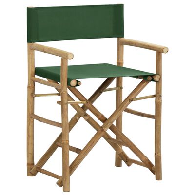 vidaXL Zložljiv režiserski stol 2 kosa zelen bambus in blago