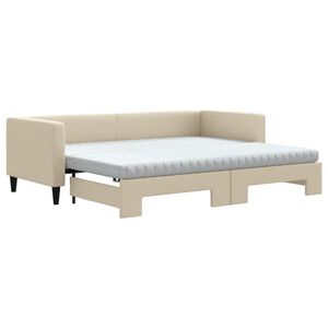 vidaXL Izvlečna dnevna postelja z vzmetnico krem 80x200 cm blago