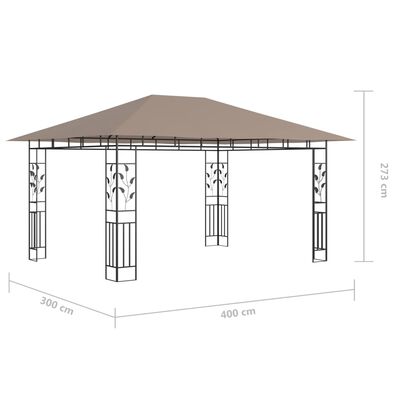 vidaXL Paviljon s komarnikom in LED lučkami 4x3x2,73 m taupe