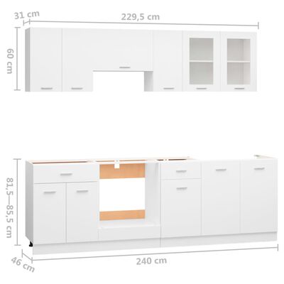 vidaXL Komplet kuhinjskih omaric 8-delni bel iverna plošča