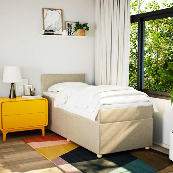 vidaXL Box spring postelja z vzmetnico krem 100x200 cm blago