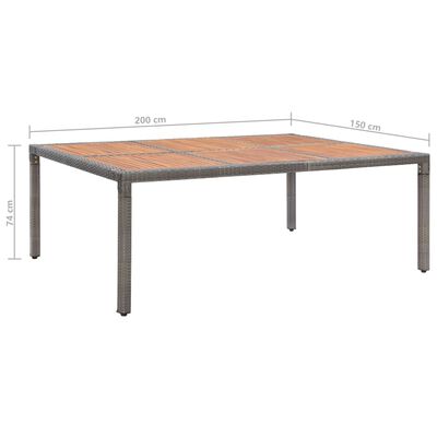 vidaXL Vrtna miza siva 200x150x74 cm poli ratan in akacijev les