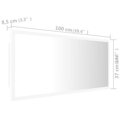 vidaXL LED kopalniško ogledalo belo 100x8,5x37 cm akril
