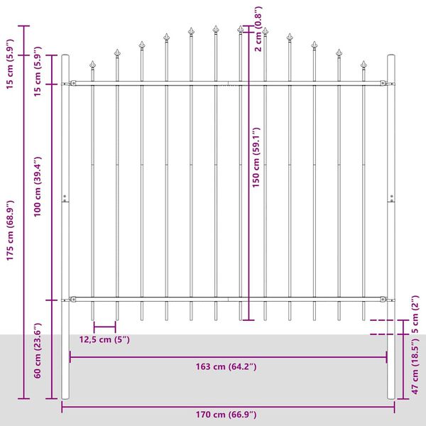 vidaXL Vrtna ograja Woerden s suličastim vrhom jeklo 170x150 cm črna