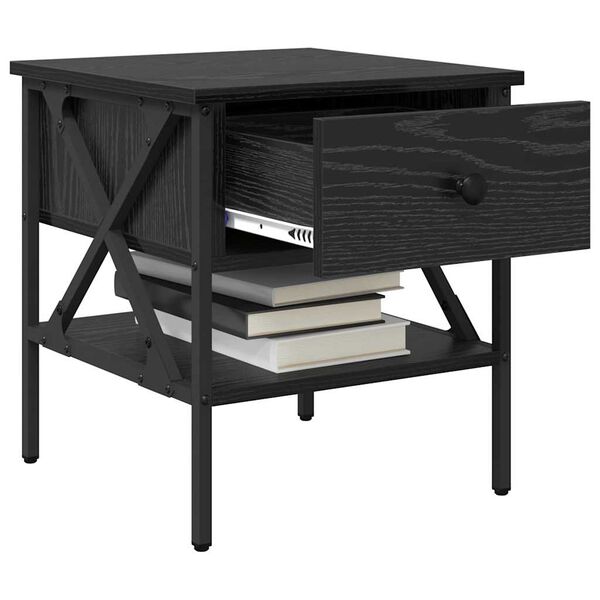 vidaXL Nočna omarica s predalom Črni hrast 40 x 42 x 45 cm