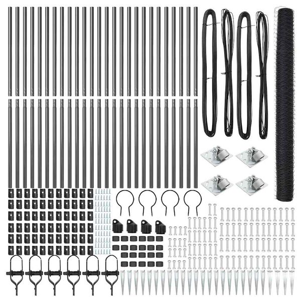 vidaXL Ogrodje s stebri Siva 1.5 x 50 m Jeklo s PVC premazom