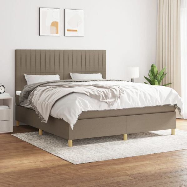vidaXL Box spring postelja z vzmetnico taupe 160x200 cm blago