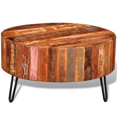 vidaXL Klubska mizica iz trdnega predelanega lesa okrogla