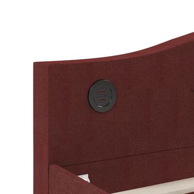 vidaXL Dnevna postelja z vzmetnico USB vinsko rdeče blago 90x200 cm