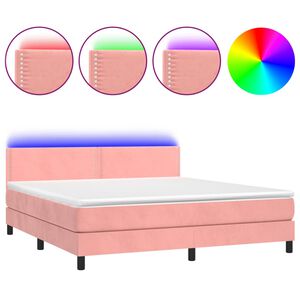 vidaXL Box spring postelja z vzmetnico LED roza 180x200 cm žamet