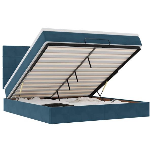 vidaXL Otomanski posteljni okvir z vzmetnicami moder 180x200cm žamet