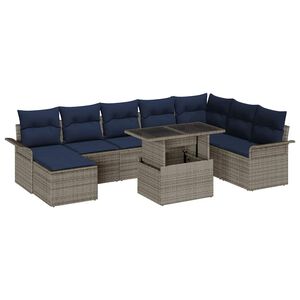 vidaXL Vrtna sedežna garnitura z blazino 9 pcs Siva Poliratan