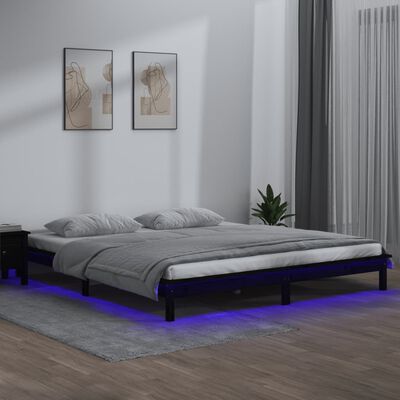 vidaXL LED posteljni okvir črn 150x200 cm trden les