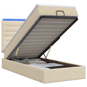 vidaXL Otomanska postelja z vzmetnico in LED Krem 90 x 190 cm Blago