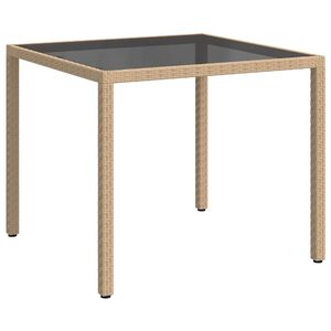 vidaXL Vrtna miza 90x90x75 cm kaljeno steklo in poli ratan bež