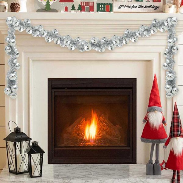 vidaXL Božična kroglica in girlanda srebrna 186 cm Polistiren