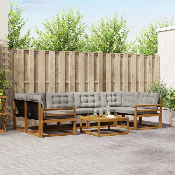 vidaXL Zunanja garnitura za sedenje 7 pcs Naravna in svetlo siva