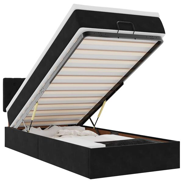 vidaXL Otomanski posteljni okvir z vzmetnico črn 80x200 cm žamet