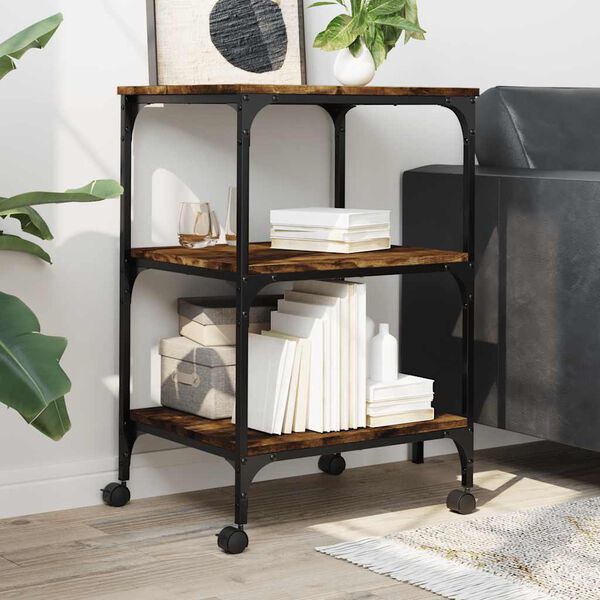 vidaXL Stojalo za tiskalnik 3-nadstropno dimljen hrast 50x41x75 cm les