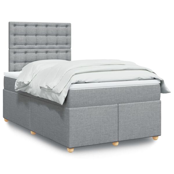 vidaXL Boxspring postelja z vzmetnico svetlo siva 120x190 cm blago