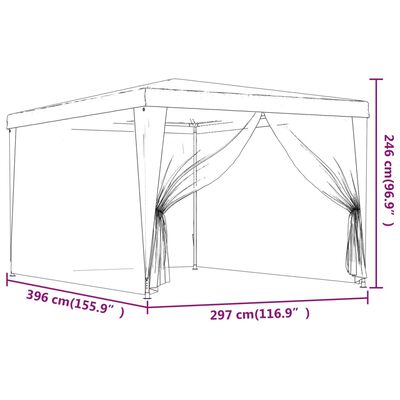 vidaXL Vrtni šotor s 4 mrežastimi stranicami moder 3x4 m HDPE