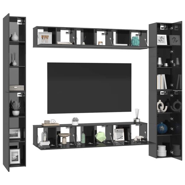 vidaXL Komplet TV omaric 6-delni visok sijaj siva iverna plošča