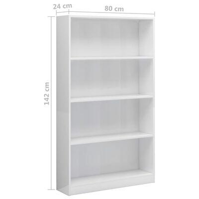 vidaXL Knjižna omara 4-nadstropna visok sijaj bela 80x24x142 cm