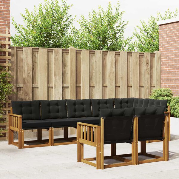 vidaXL Zunanja garnitura za sedenje z blazino 8 pcs Naravna in črna