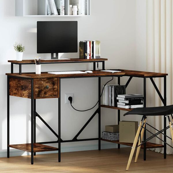 vidaXL Miza s polico Dimljeni oreh 120 x 79 x 86,5 cm Konstruiran les